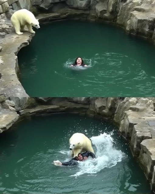 A 32-year-old woman was at-tacked by a polar bear after she jumped into their enclosure at the Berlin Zoo.