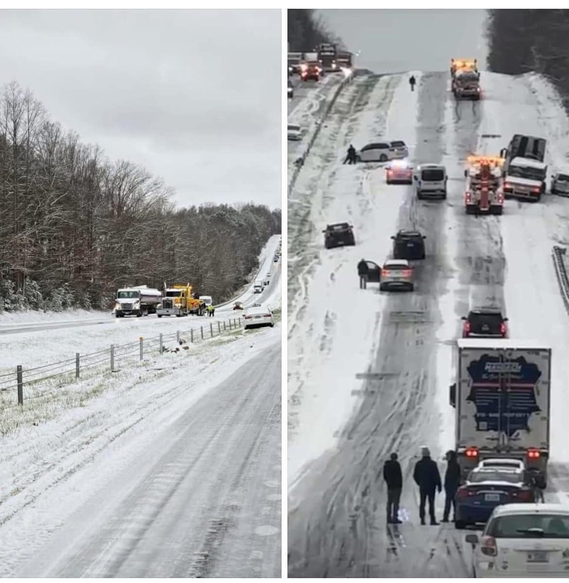 Here’s a good way to sum up snow in the south, cars in ditches and roads not cleared. Here was US-52 in Mount Airy/Pilot Mountain this afternoon, see it 👇🏼👇🏼