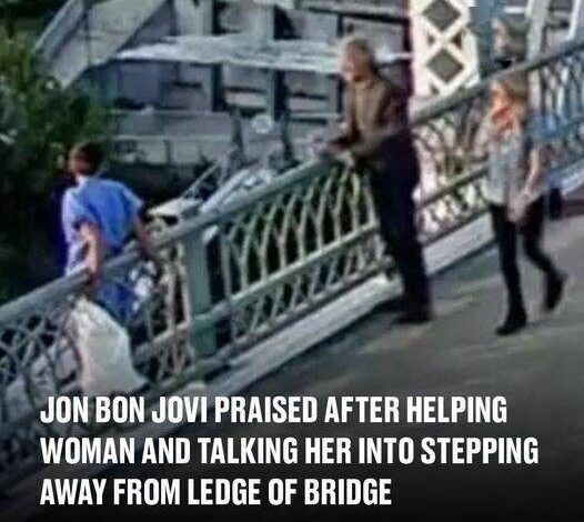 “Jon Bon Jovi is being hailed as a hero after he helped talk a woman away from the ledge of a bridge, showing compassion and bravery in a truly heroic act 🙌 **Read more first link in the comment** 👇”